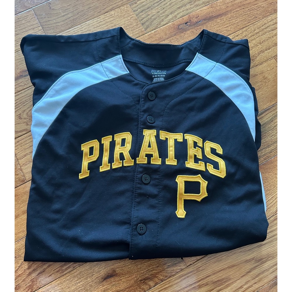 Pittsburgh Pirates MLB Baseball Jersey Boys XL 18-20 Black Button Down Mesh